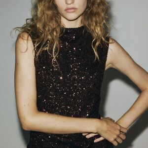 H&M Sparkling Sequin Tank Top - Dark Brown